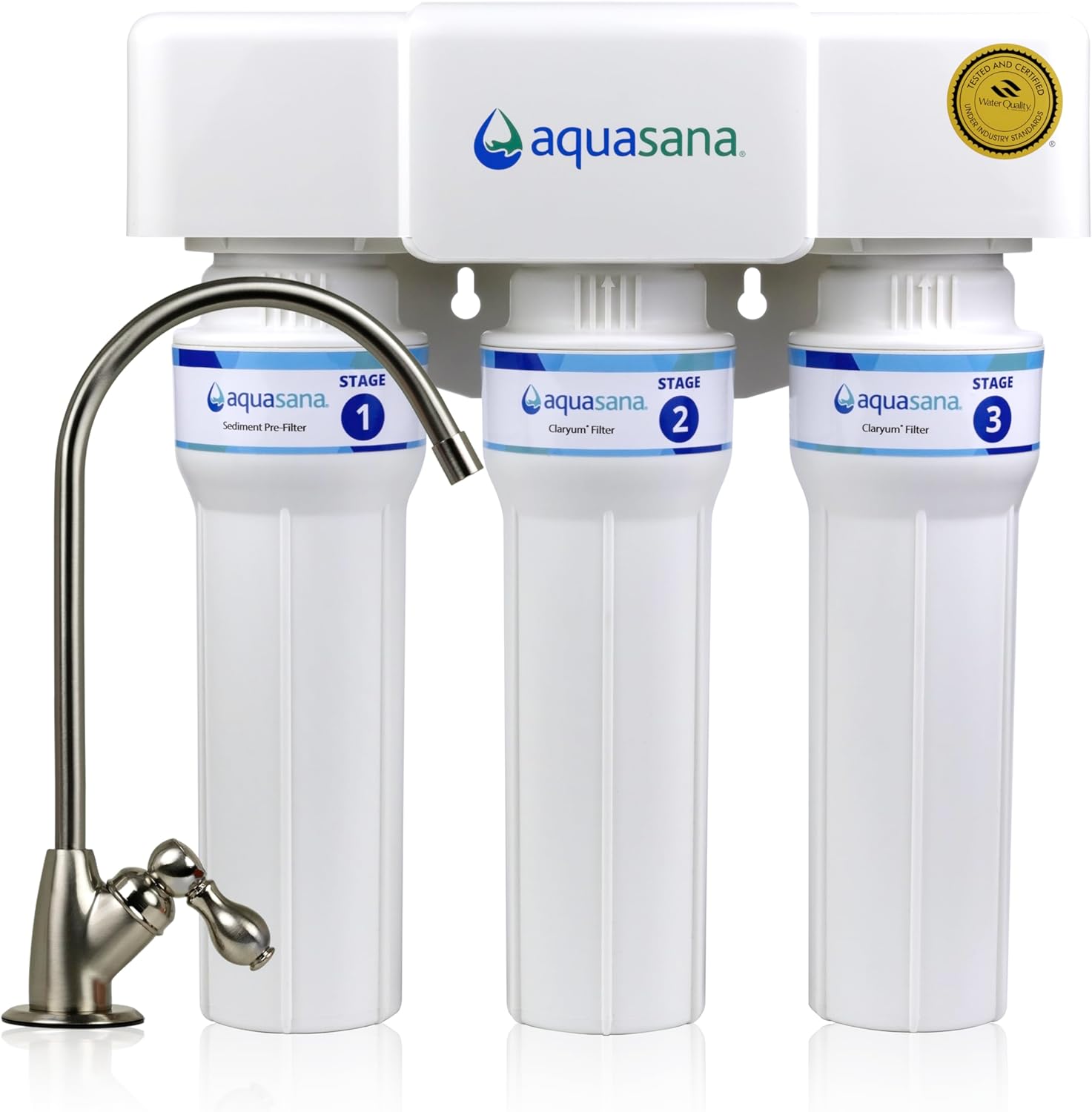 Aquasana Claryum 3-Stage Max Flow under-sink water filter brushed nickel